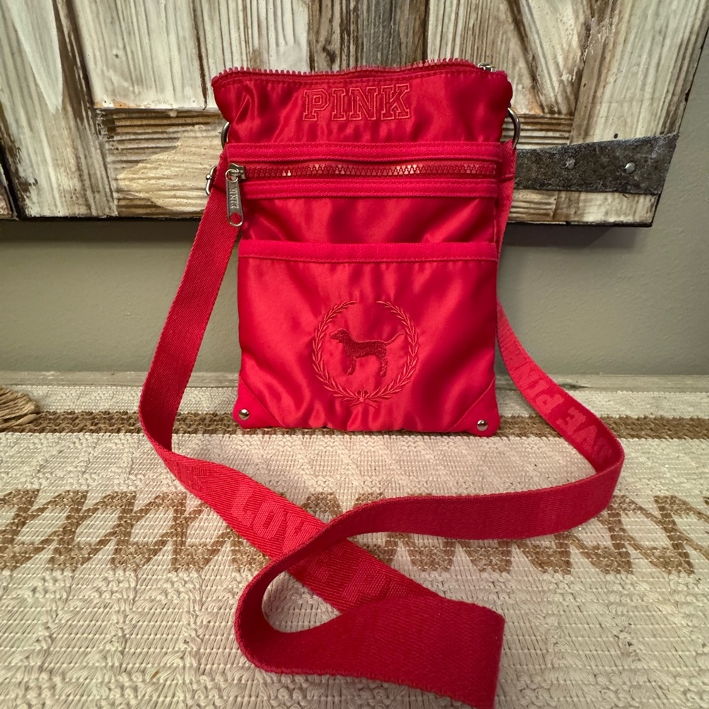 PINK Victoria's Secret Hot pink satin Crossbody Bag! Perfect condition!